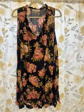 LOFT Navy Floral V-Neck Sleeveless Dress